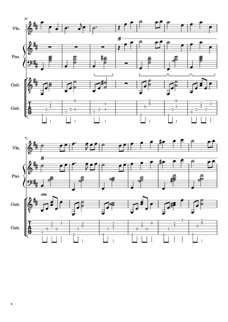 Page 6 of the piano sheet music PDF Piano Guitar Tab – -記憶- Piano by 三輪学