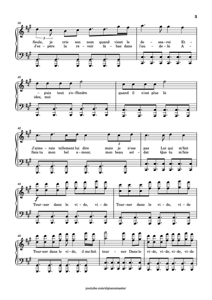 Page 3 of the piano sheet music PDF Piano – Tourner dans le vide Piano by Trancribed by El Piano Master
