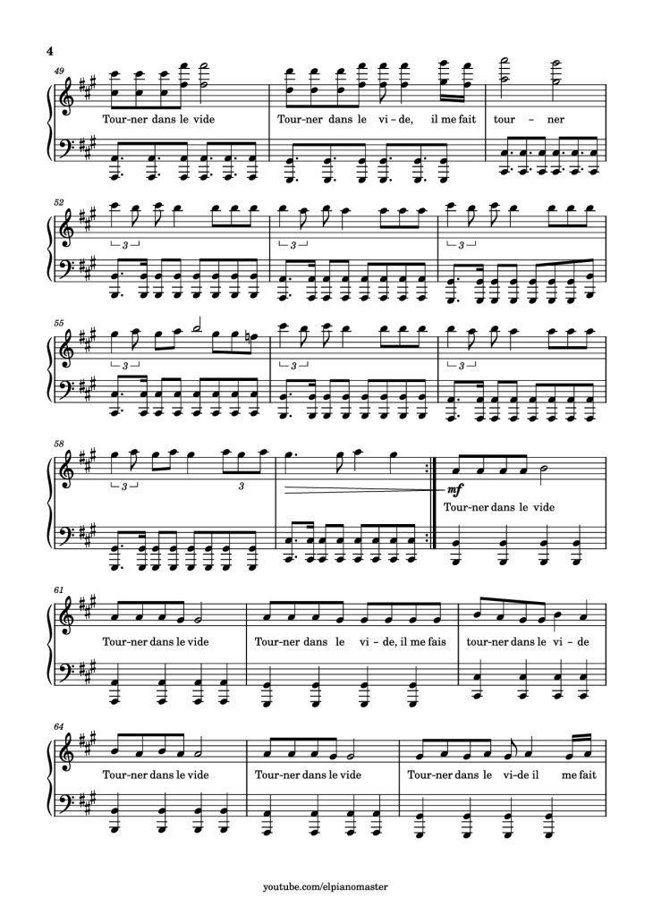 Page 4 of the piano sheet music PDF Piano – Tourner dans le vide Piano by Trancribed by El Piano Master