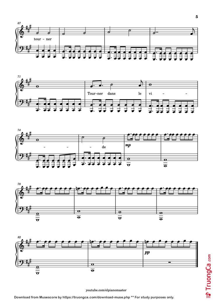 Page 5 of the piano sheet music PDF Piano – Tourner dans le vide Piano by Trancribed by El Piano Master