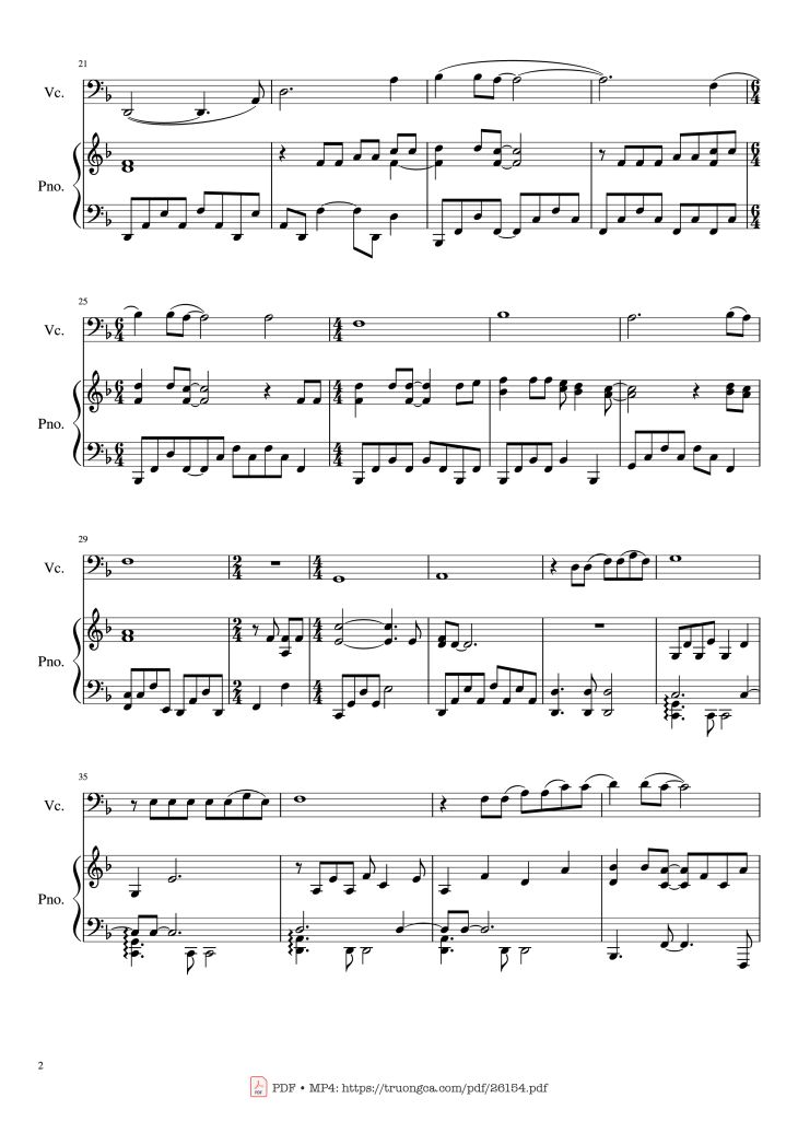 Page 2 of the piano sheet music PDF Piano – The sound of silence Piano - Cello Violin by Undefined