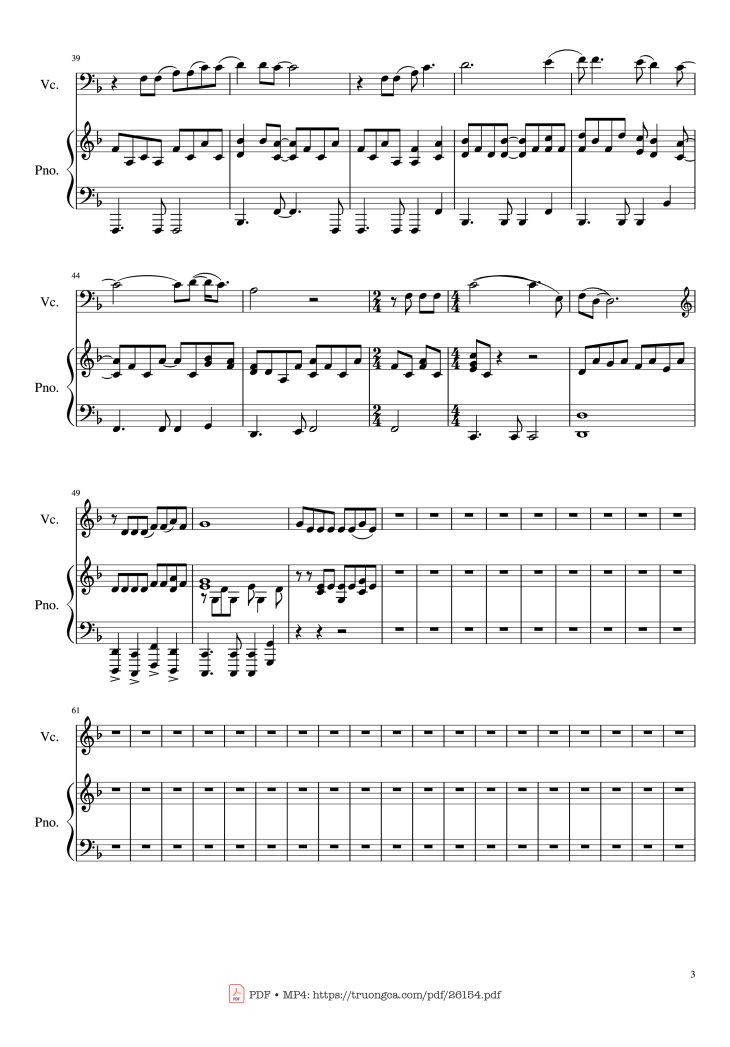 Page 3 of the piano sheet music PDF Piano – The sound of silence Piano - Cello Violin by Undefined