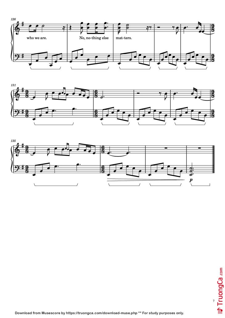 Page 7 of the piano sheet music PDF Piano – Nothing Else Matters Piano by Metallica