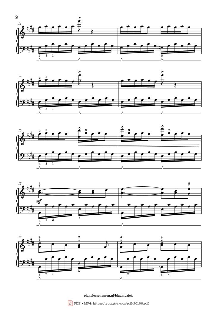 Page 2 of the piano sheet music PDF Piano – Golden Hour Piano (with fingering) by JVKE