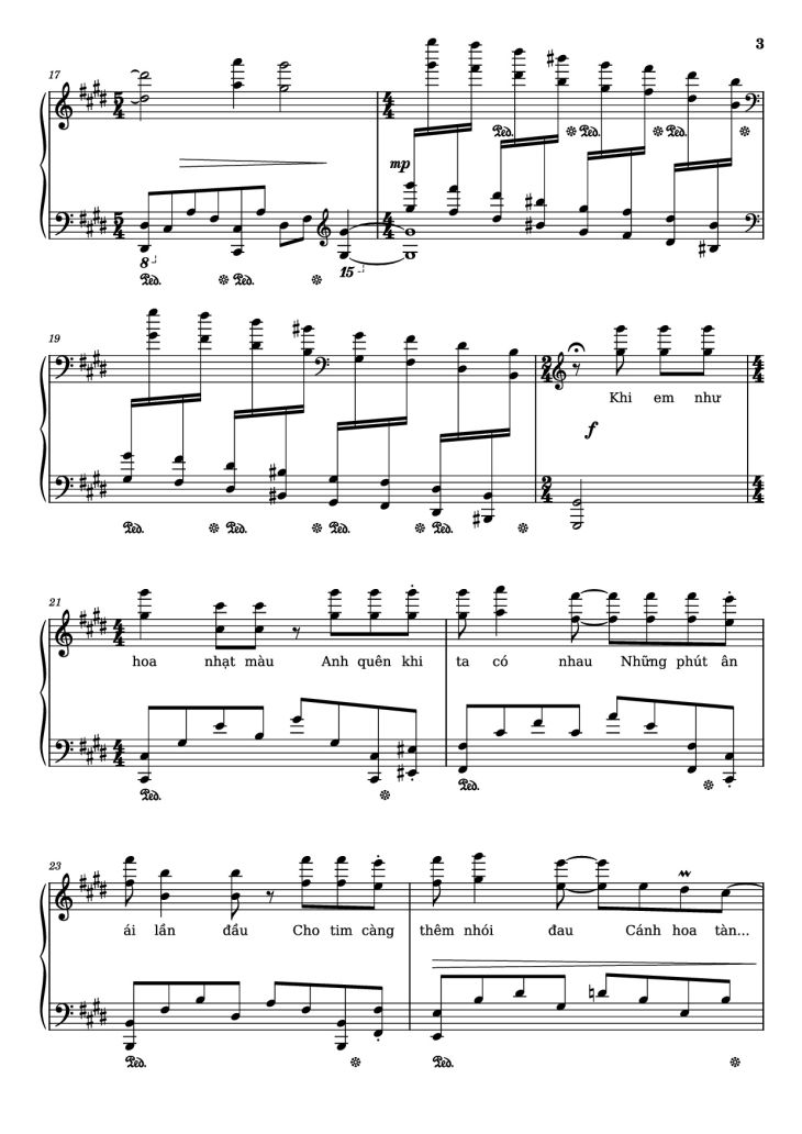 Page 3 of the piano sheet music PDF Piano – Cánh hồng phai Piano by Dương Khắc Linh