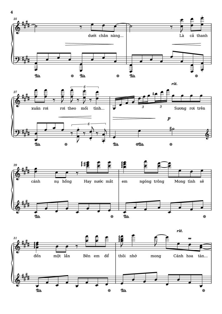 Page 4 of the piano sheet music PDF Piano – Cánh hồng phai Piano by Dương Khắc Linh