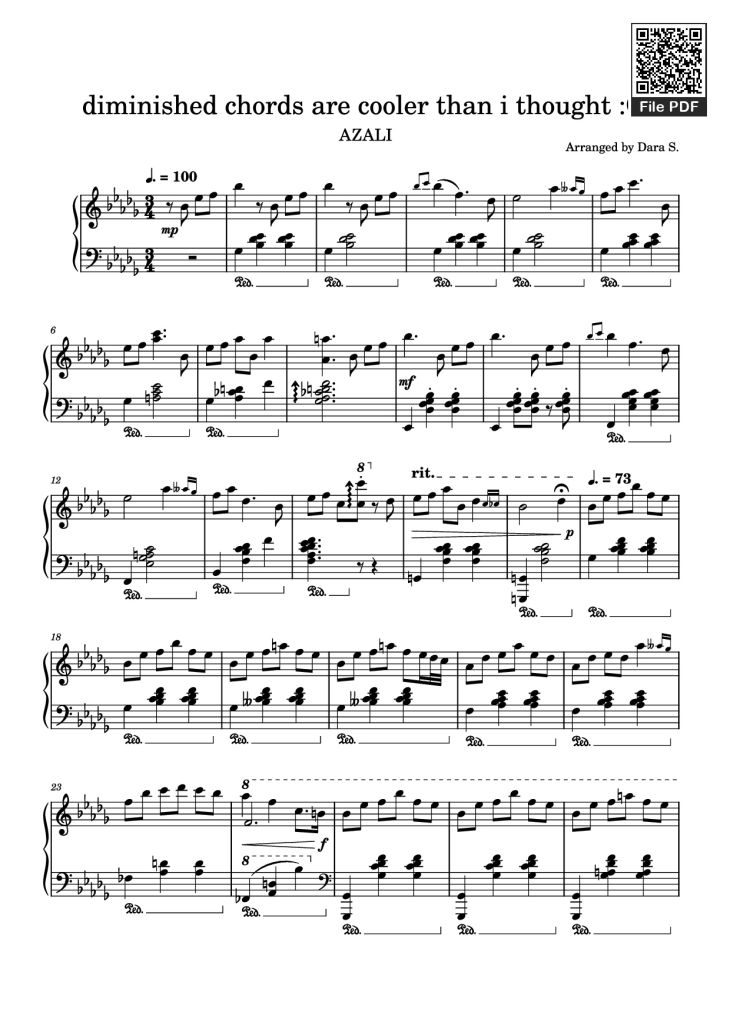 Page 1 of the piano sheet music PDF Piano – diminished chords are cooler than i thought :O Piano by Arranged by Dara S