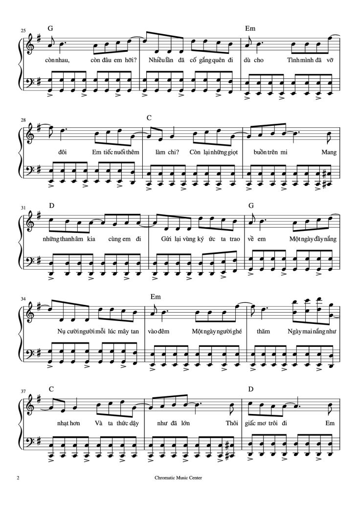 Page 2 of the piano sheet music PDF Piano – Vùng Ký Ức Piano by Chillies