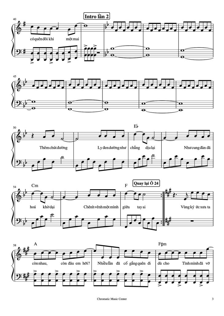 Page 3 of the piano sheet music PDF Piano – Vùng Ký Ức Piano by Chillies