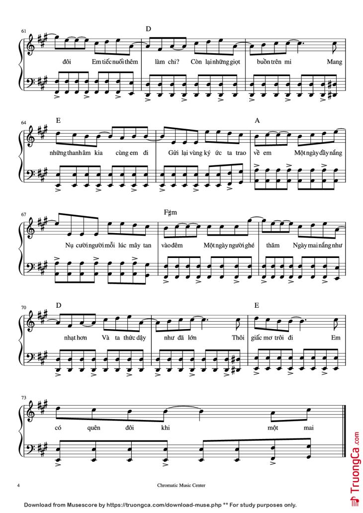 Page 4 of the piano sheet music PDF Piano – Vùng Ký Ức Piano by Chillies