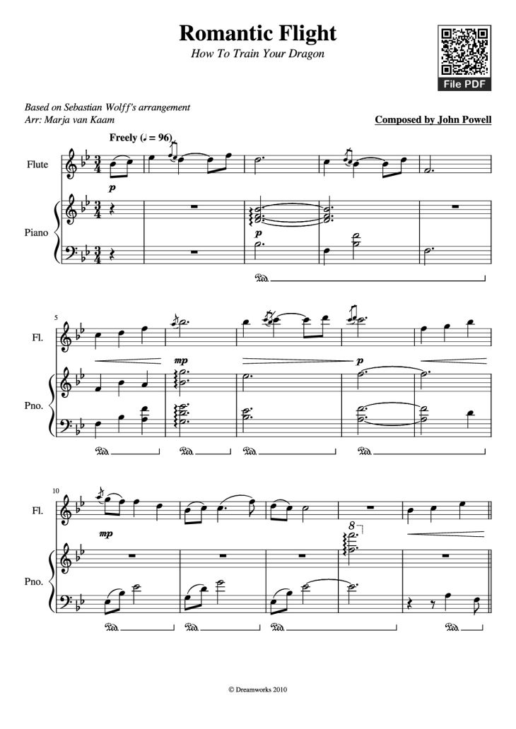 Page 1 of the piano sheet music PDF Piano – Romantic Flight Piano by Composed by John Powell