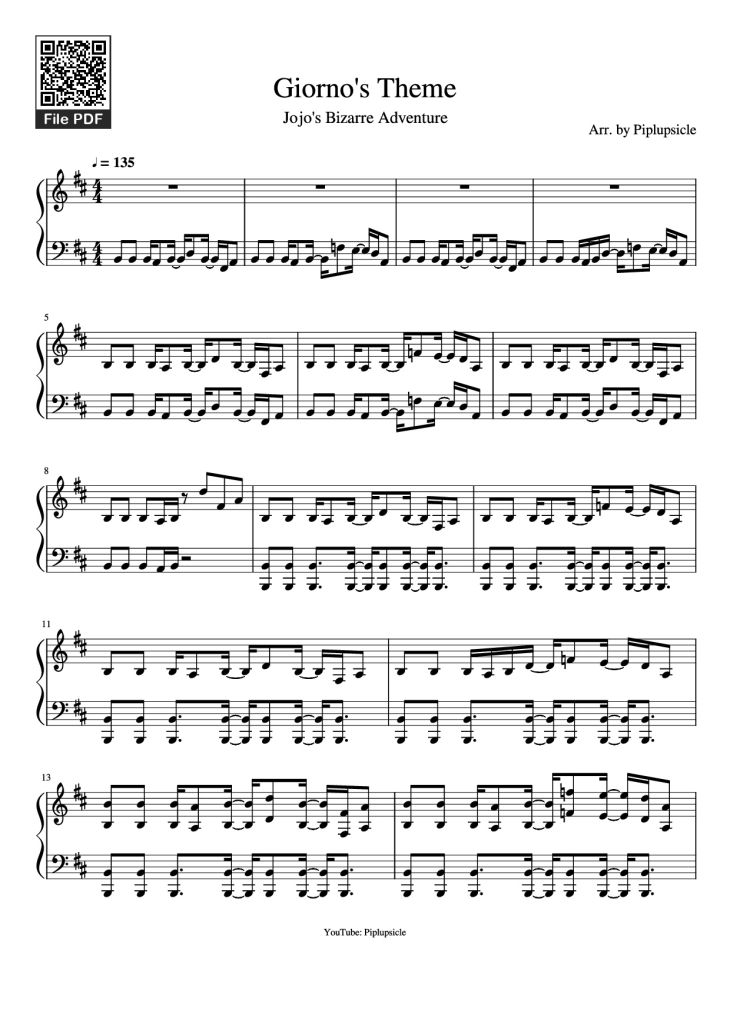 Page 1 of the piano sheet music PDF Piano – Giorno