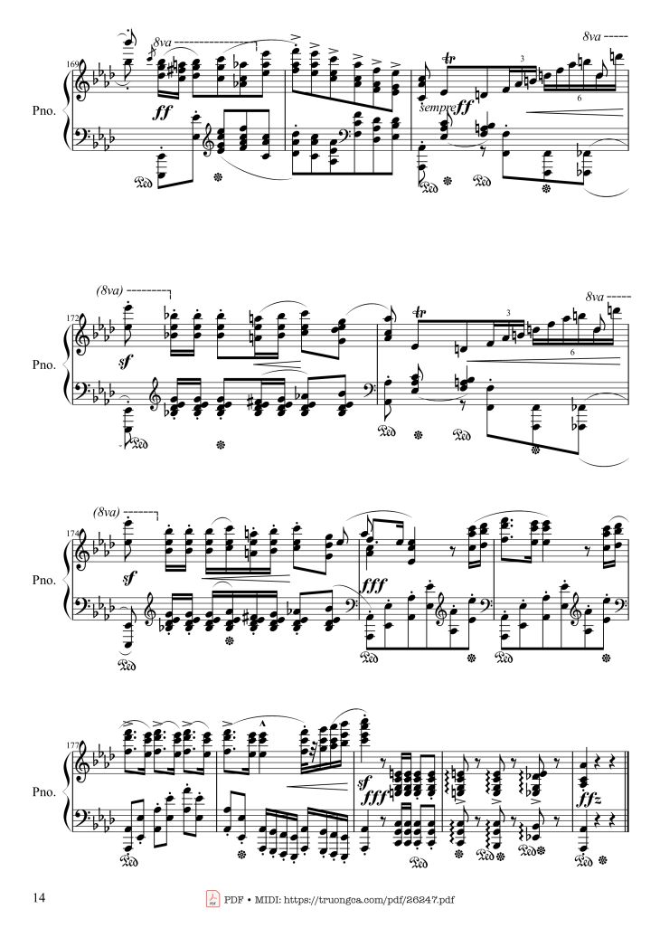 Page 14 of the piano sheet music PDF Piano – Polonaise Heroic in A-flat Major, Op. 53 by Frédéric Chopin
