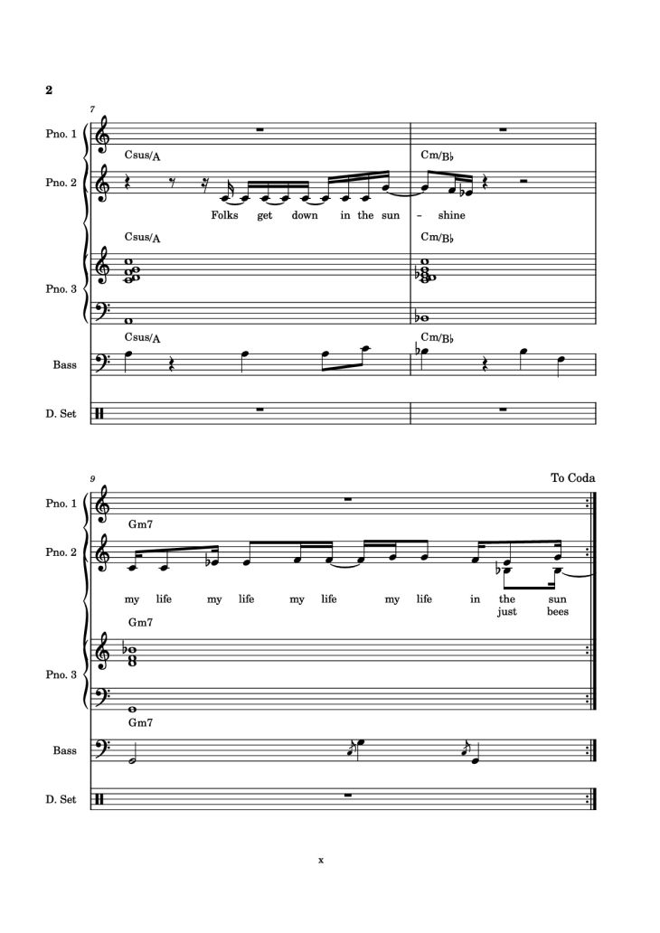 Page 2 of the piano sheet music PDF Piano Guitar Tab – Everybody Loves the Sunshine Piano by Arr. Mohsam
