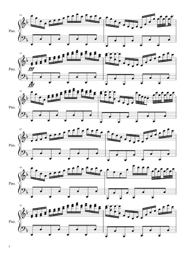 Page 2 of the piano sheet music PDF Piano – Ludicrous Speed Piano by F-777