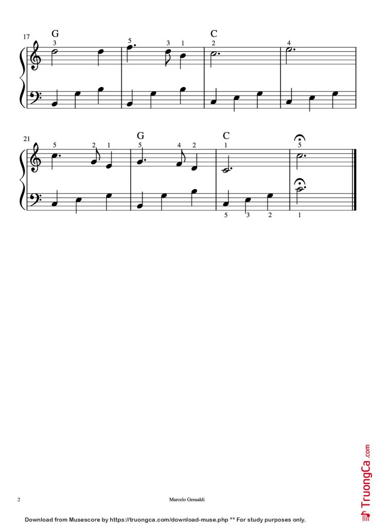 Page 2 of the piano sheet music PDF Piano – Noite Feliz Piano by Franz Gruber