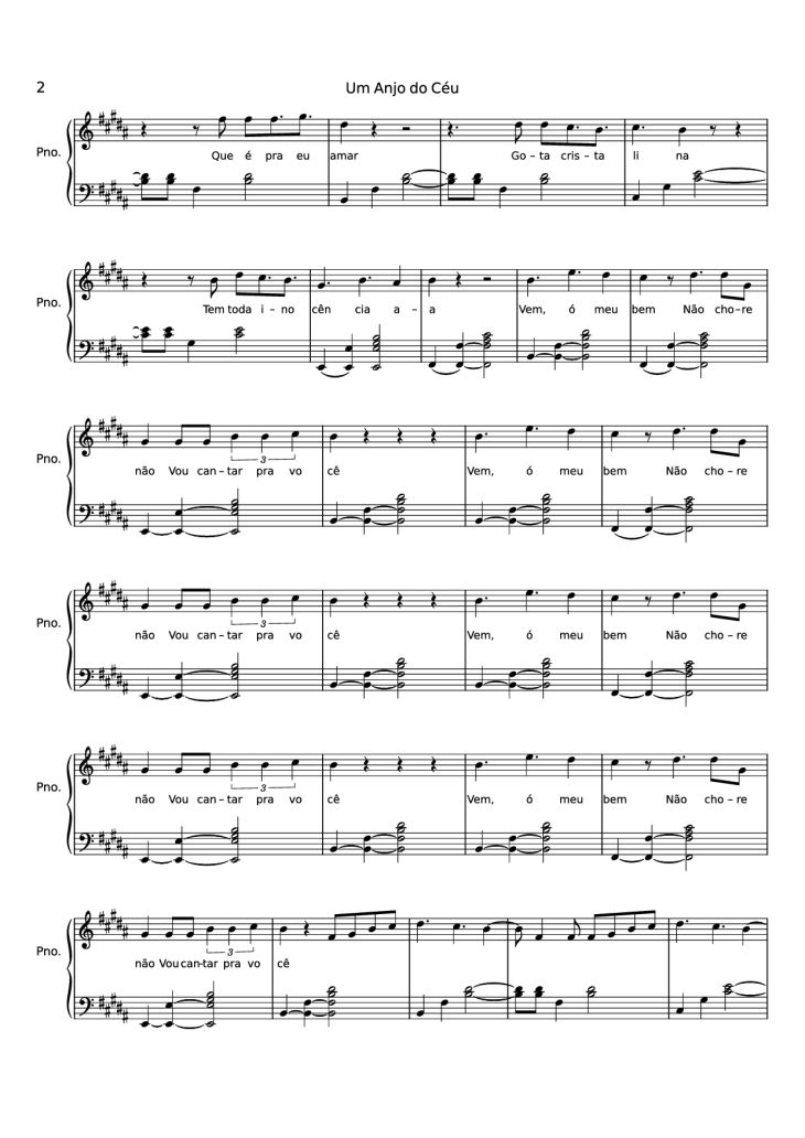 Page 2 of the piano sheet music PDF Piano – Um Anjo do Céu Piano by Maskavo