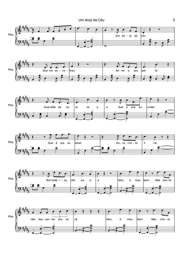 Page 3 of the piano sheet music PDF Piano – Um Anjo do Céu Piano by Maskavo