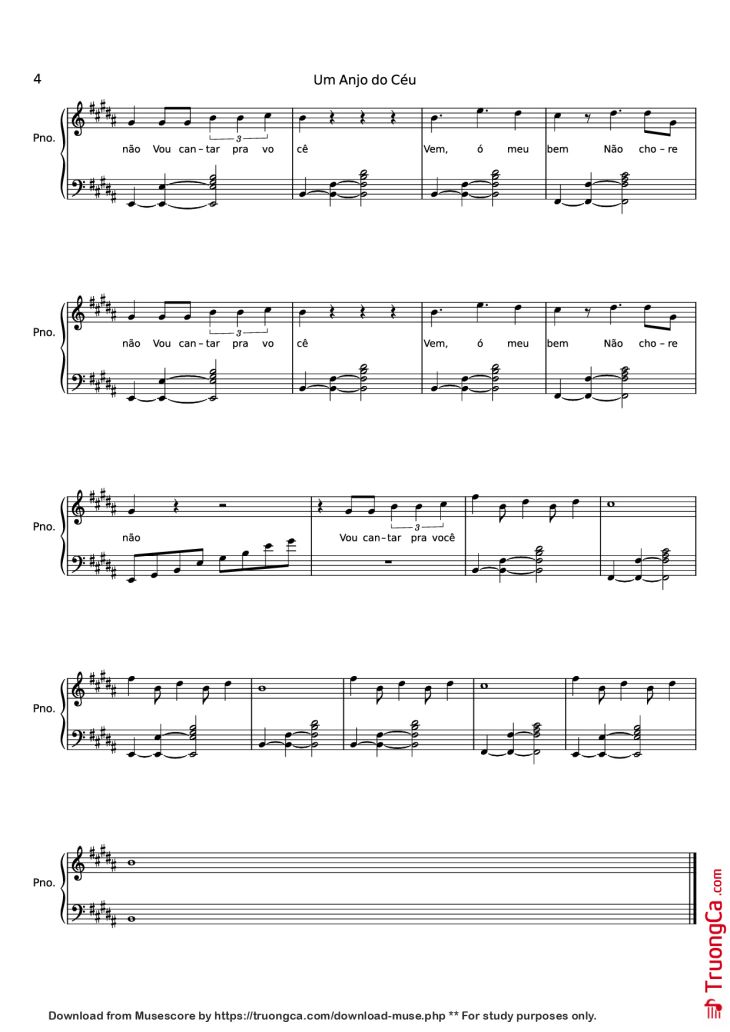 Page 4 of the piano sheet music PDF Piano – Um Anjo do Céu Piano by Maskavo
