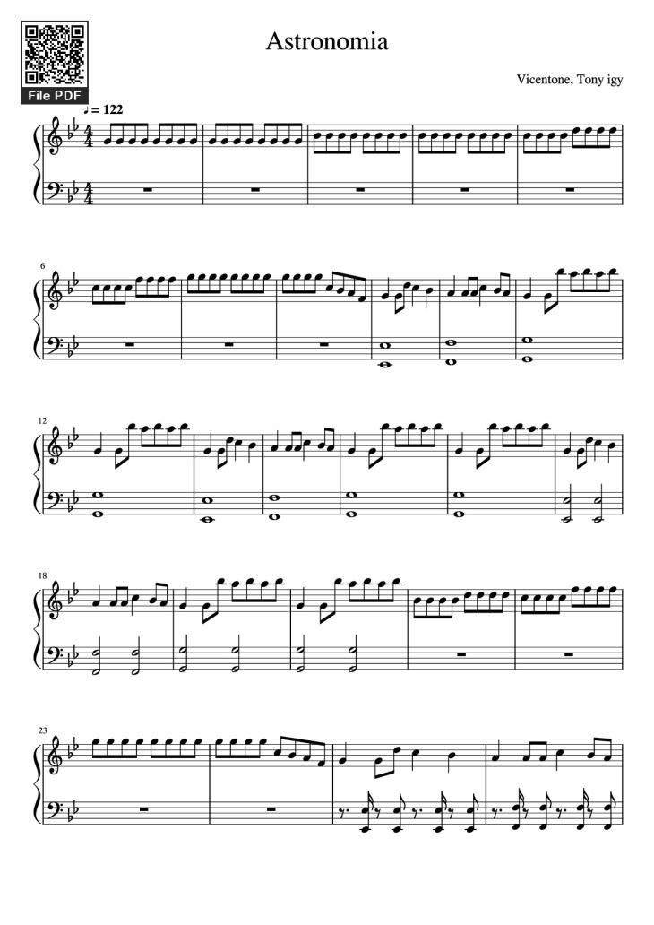 Page 1 of the piano sheet music PDF Piano – Astronomia Piano by Vicentone, Tony igy