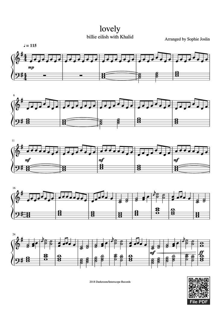 Page 1 of the piano sheet music PDF Piano – lovely Piano by Arranged by Sophie Joslin