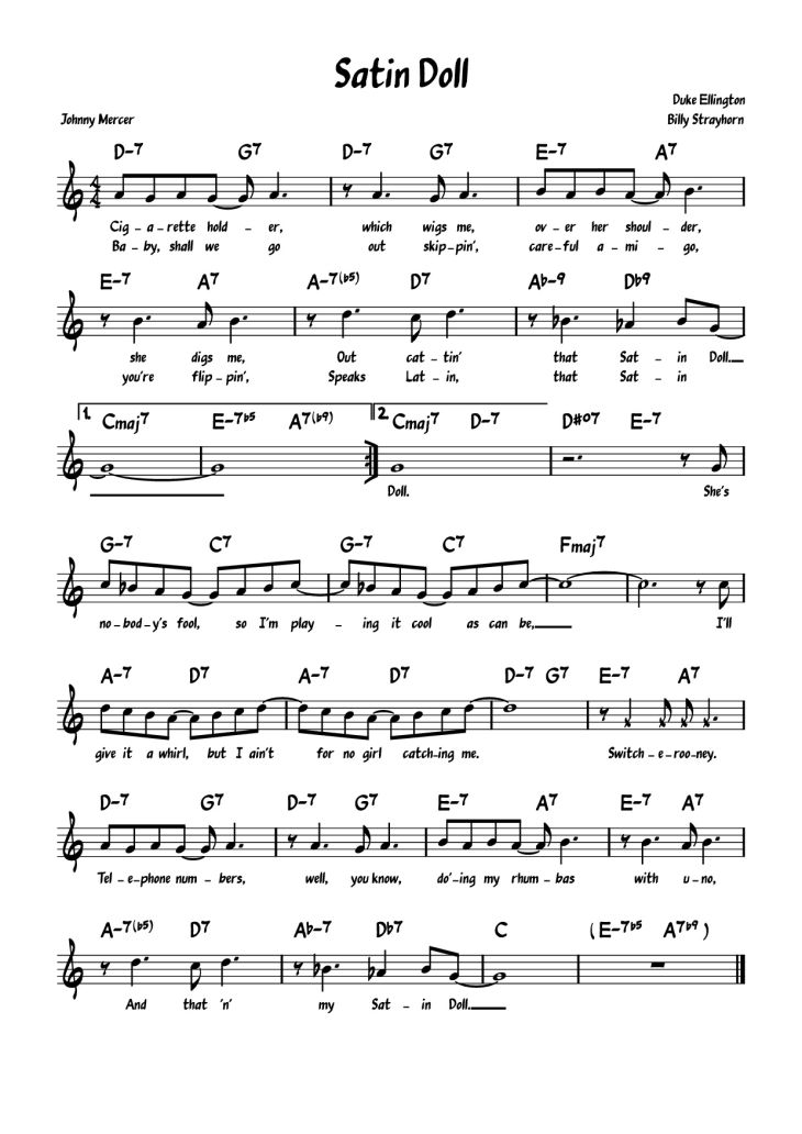 Page 1 of the piano sheet music PDF Piano – Satin Doll Piano by Duke Ellington
