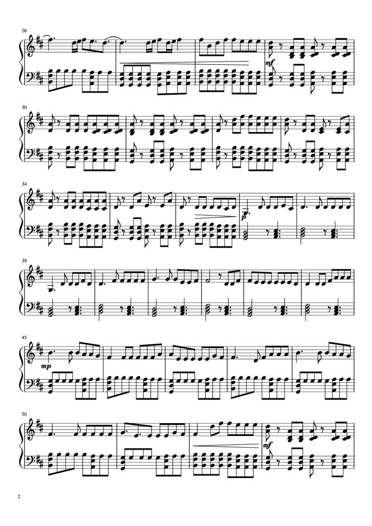 Page 2 of the piano sheet music PDF Piano – Something Just Like This Piano by The Chainsmokers
