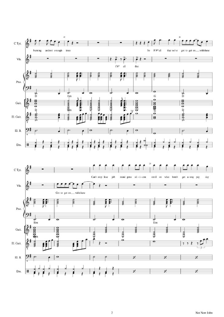 Page 2 of the piano sheet music PDF Piano Guitar Tab – Not Now John Piano by Roger Waters
