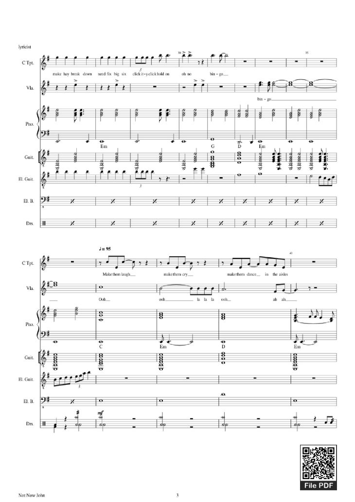 Page 3 of the piano sheet music PDF Piano Guitar Tab – Not Now John Piano by Roger Waters