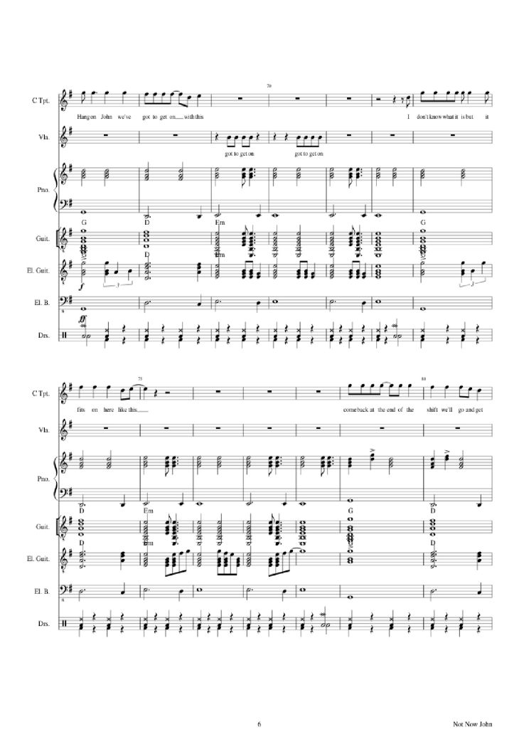Page 6 of the piano sheet music PDF Piano Guitar Tab – Not Now John Piano by Roger Waters