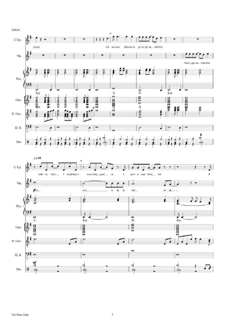 Page 7 of the piano sheet music PDF Piano Guitar Tab – Not Now John Piano by Roger Waters