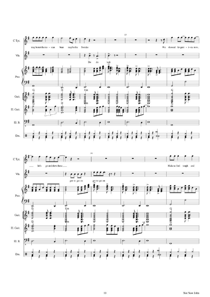 Page 10 of the piano sheet music PDF Piano Guitar Tab – Not Now John Piano by Roger Waters