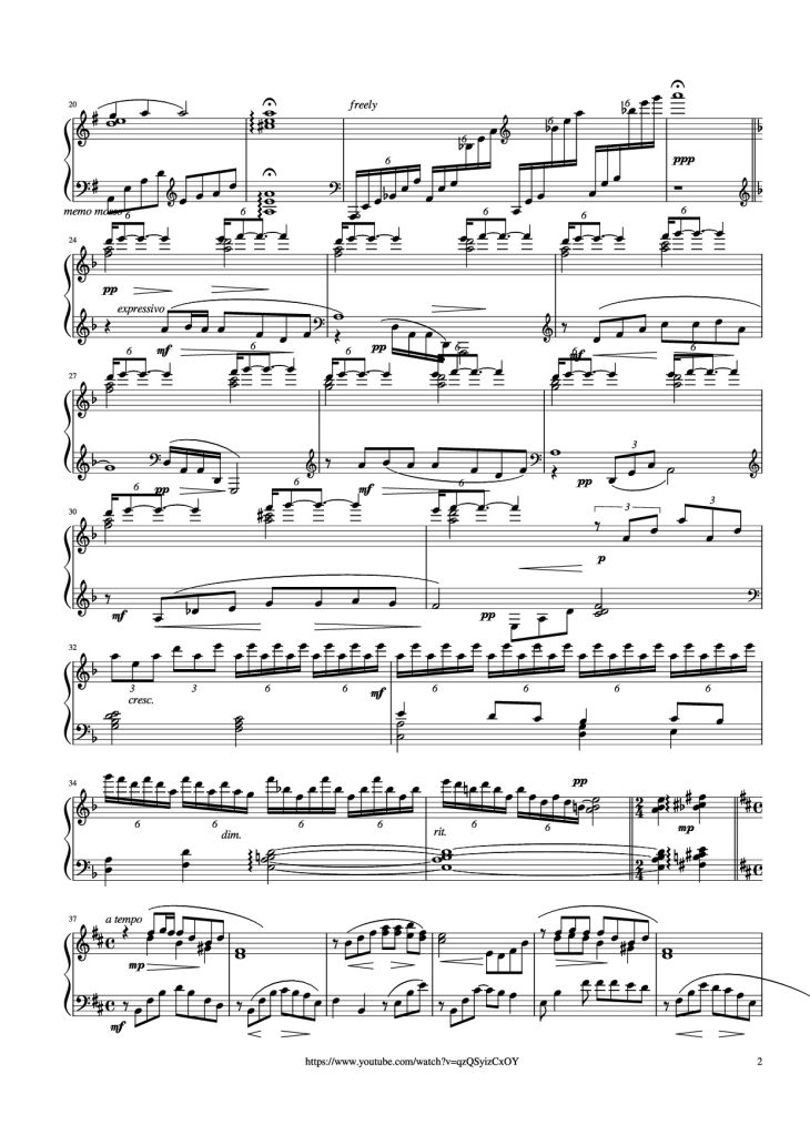 Page 2 of the piano sheet music PDF Piano – Điễm Xưa Piano (Performed by Evan Le) by Trịnh Công Sơn