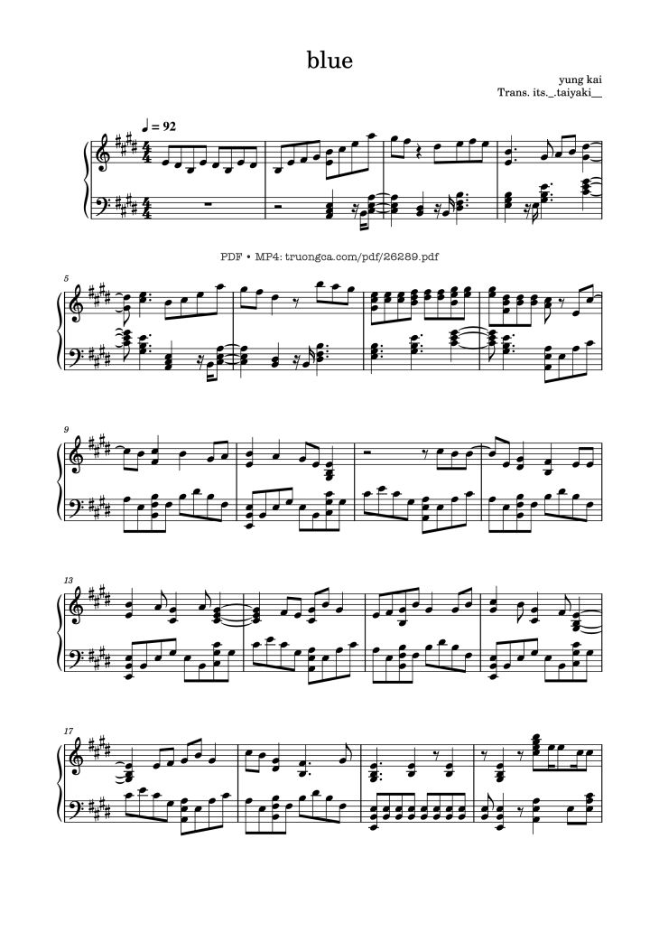Page 1 of the piano sheet music PDF Piano – Blue Piano by Yung kai