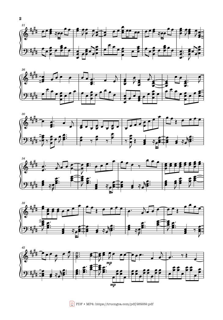 Page 2 of the piano sheet music PDF Piano – Blue Piano by Yung kai