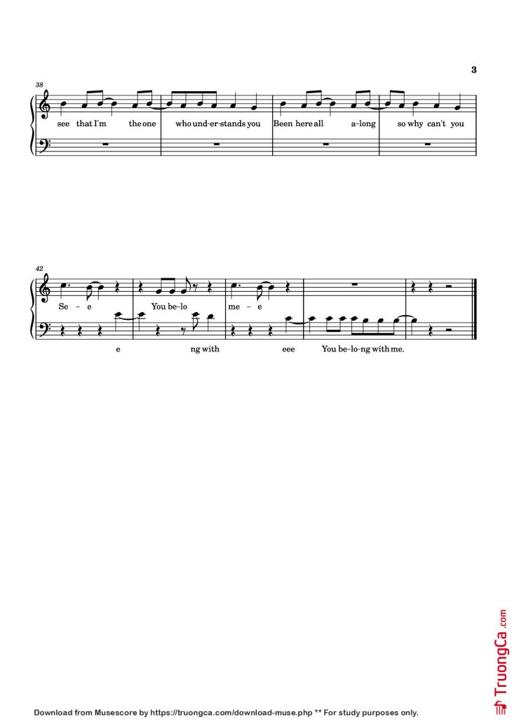 Page 3 of the piano sheet music PDF Piano – You Belong With Me Piano by Arranged by @ericspianoschool