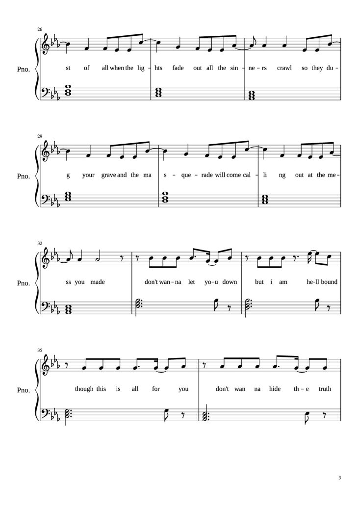 Page 3 of the piano sheet music PDF Piano – Demons (With Lyrics) Piano by Imagine Dragons