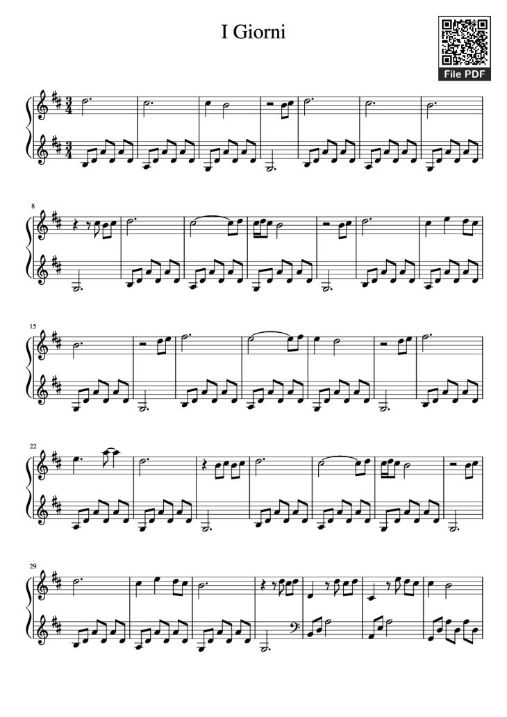 Page 1 of the piano sheet music PDF Piano – I Giorni Piano by Undefined