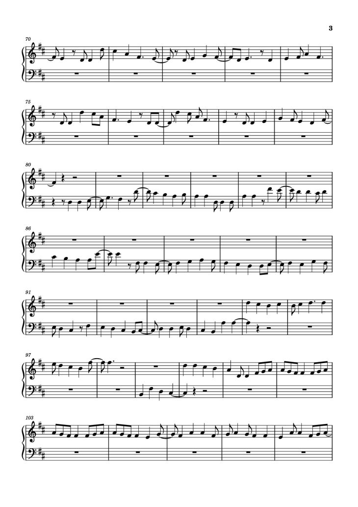 Page 3 of the piano sheet music PDF Piano – Would You Fall In Love With Me Again Piano by Jorge Rivera-Herrans
