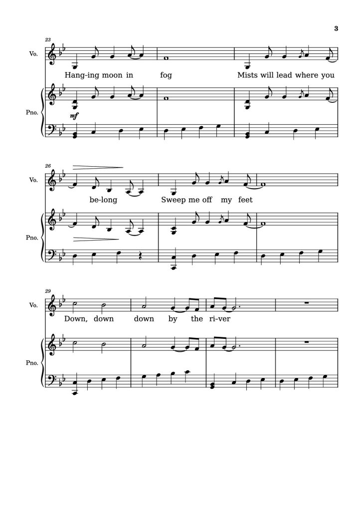 Page 3 of the piano sheet music PDF Piano – Down By The River Piano by Borislav Slavov