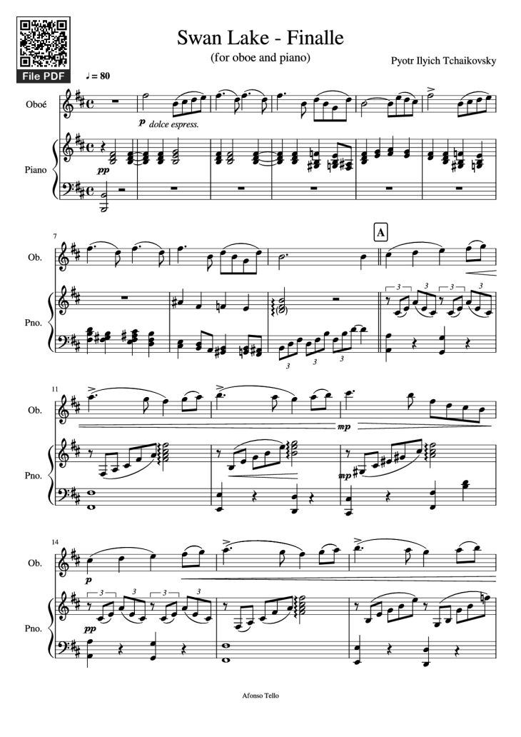 Page 1 of the piano sheet music PDF Piano – Swan Lake - Finalle Piano by Pyotr Ilyich Tchaikovsky