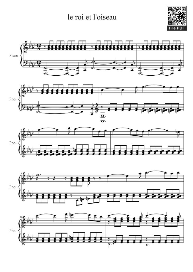 Page 1 of the piano sheet music PDF Piano – le roi et l
