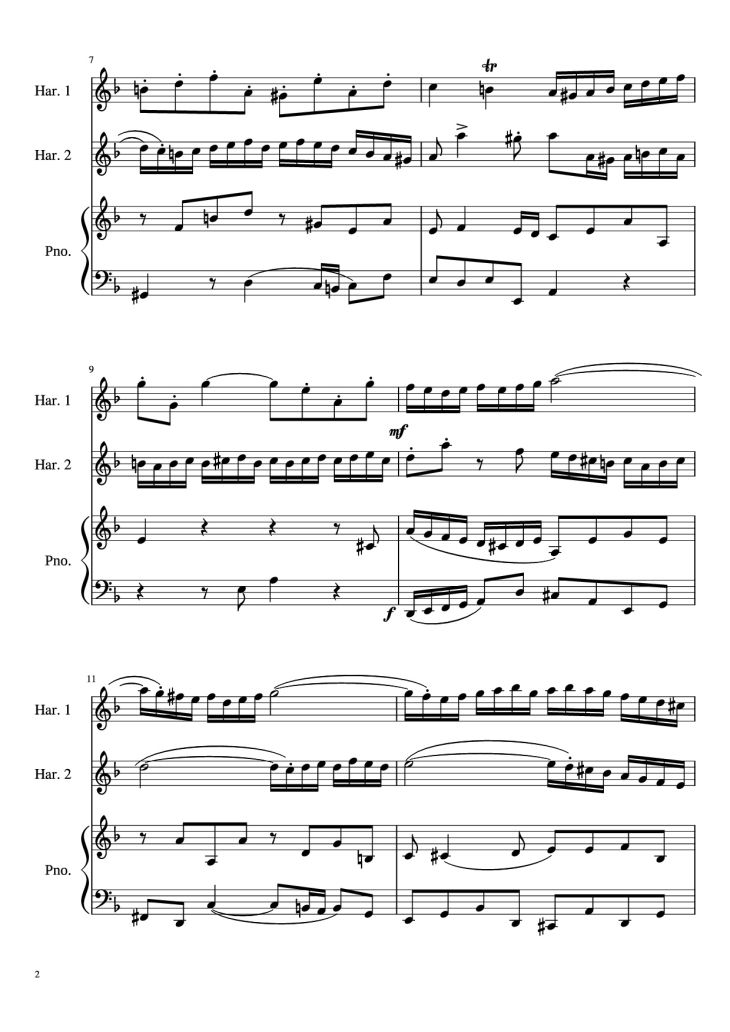 Page 2 of the piano sheet music PDF – Concerto for Two Violins in D Minor Piano by Linghongjian