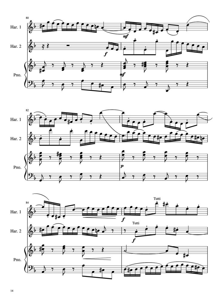 Page 14 of the piano sheet music PDF – Concerto for Two Violins in D Minor Piano by Linghongjian
