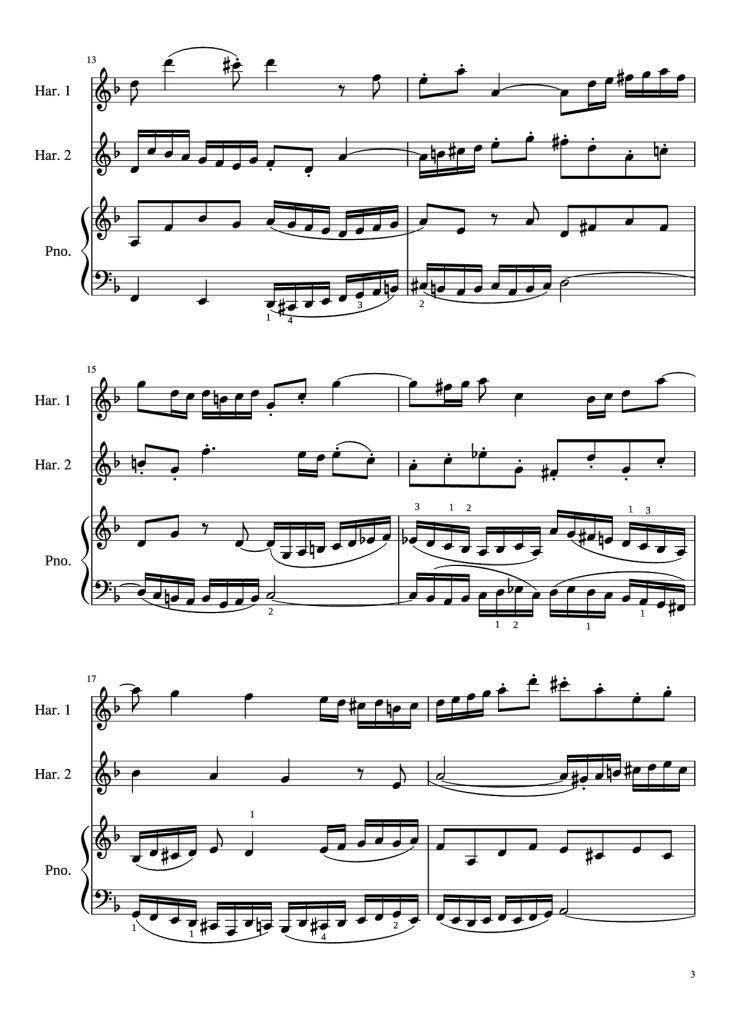 Page 3 of the piano sheet music PDF – Concerto for Two Violins in D Minor Piano by Linghongjian