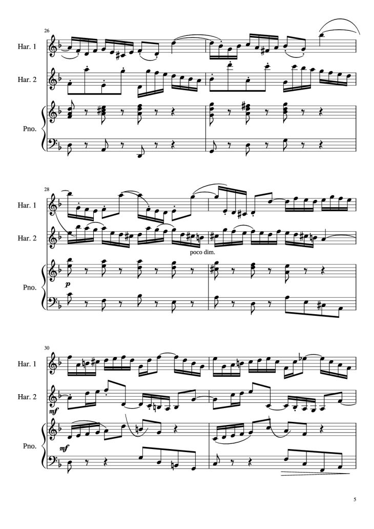 Page 5 of the piano sheet music PDF – Concerto for Two Violins in D Minor Piano by Linghongjian