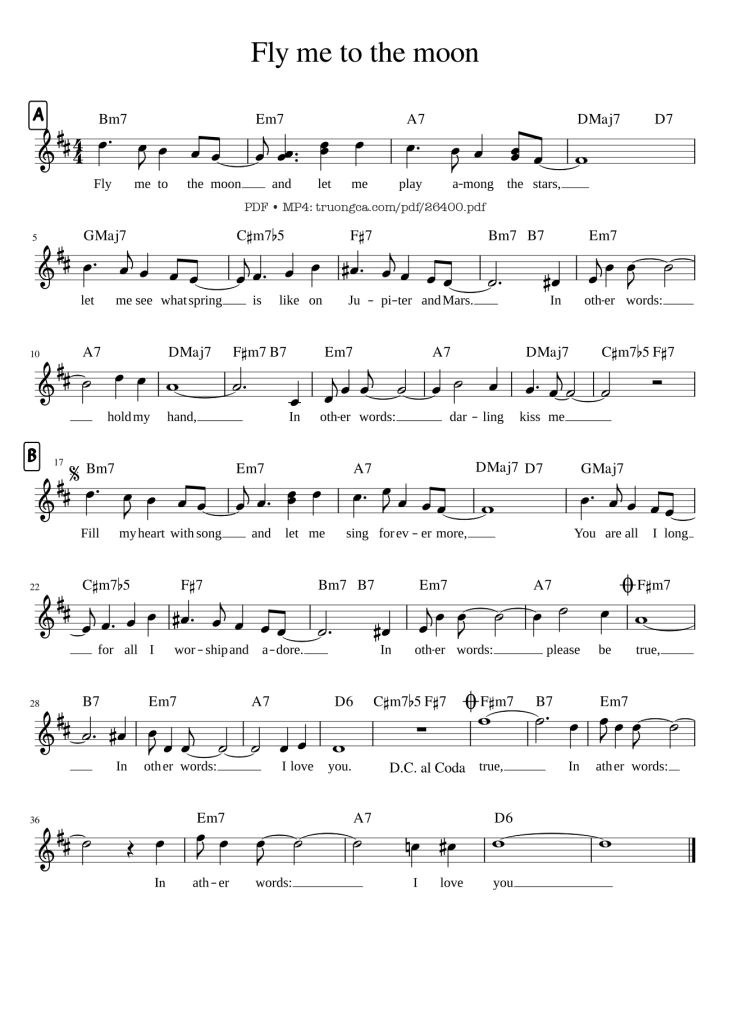 Page 1 of the piano sheet music PDF – Fly me to the moon by Undefined