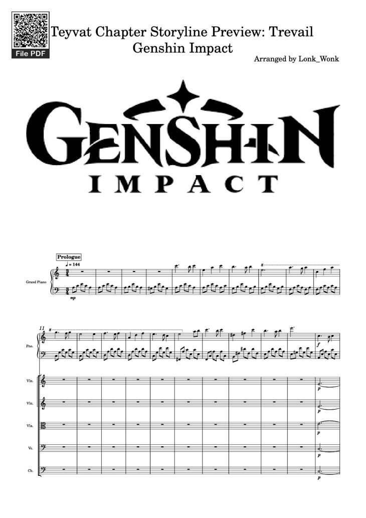 Page 1 of the piano sheet music PDF Piano – Teyvat Chapter Storyline Preview: Trevail Genshin Impact Piano by Arranged by Lonk_Wonk