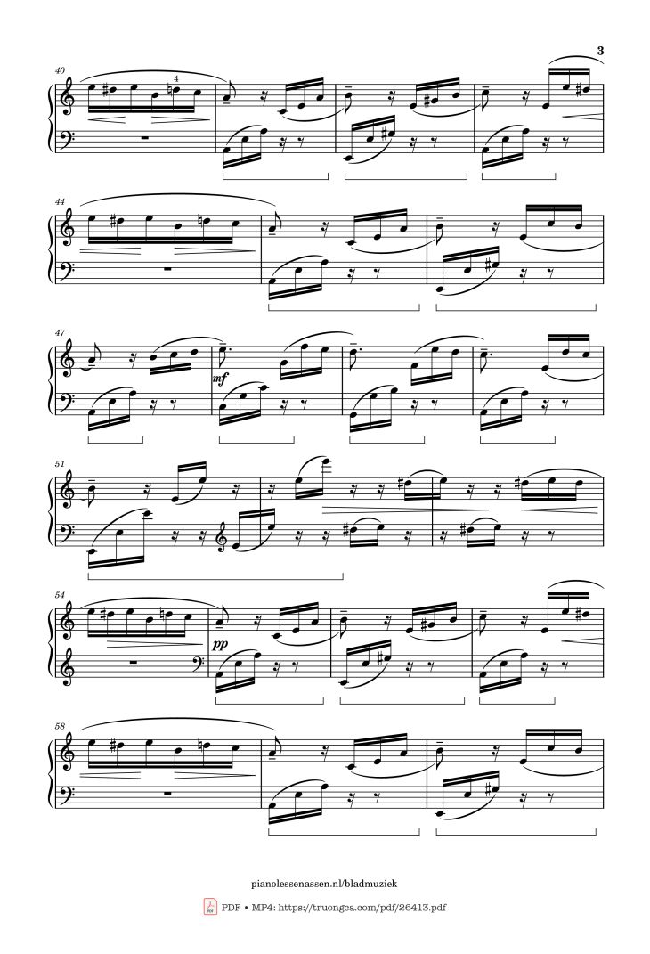 Page 3 of the piano sheet music PDF Piano – Für Elise Piano With fingering by L. van Beethoven