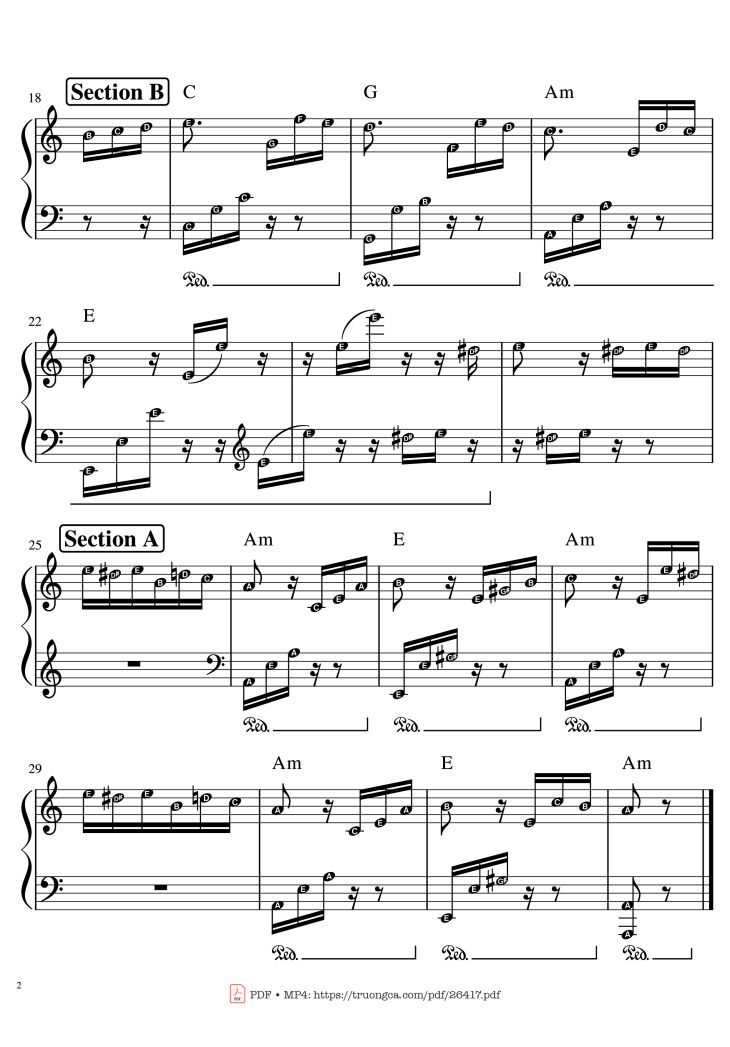 Page 2 of the piano sheet music PDF Piano – Beethoven Fur Elise (Famous part) by Ludwig van Beethoven